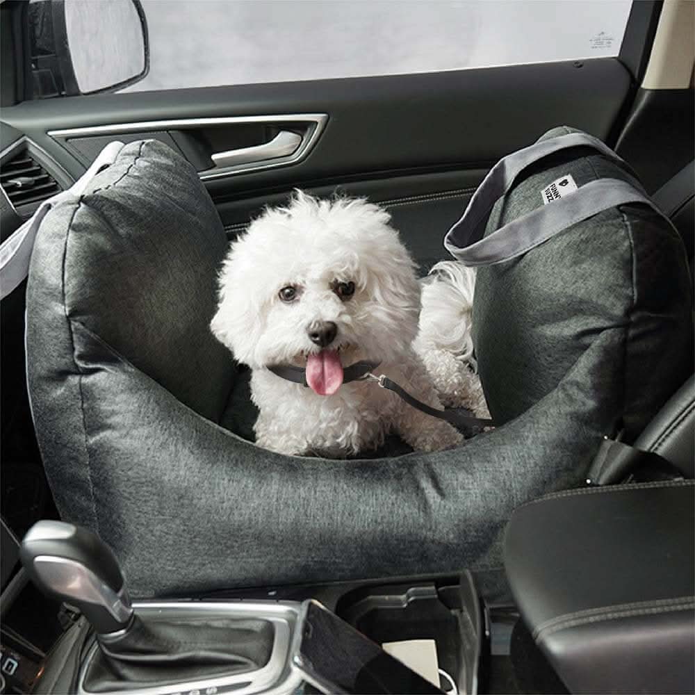 CozyTrail Hundeautositzbett – Sicherheitsgurt, rutschfeste Unterseite, Design mit Erhöhungskissen