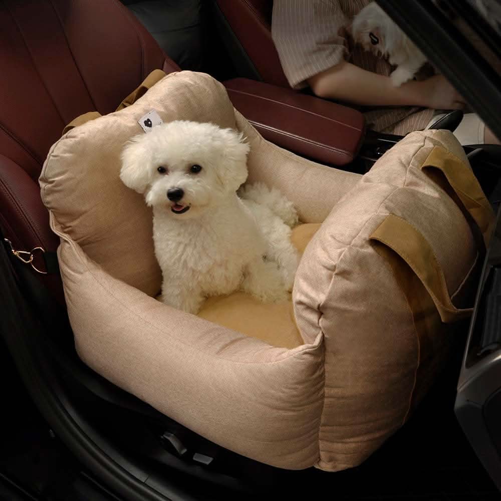 CozyTrail Hundeautositzbett – Sicherheitsgurt, rutschfeste Unterseite, Design mit Erhöhungskissen