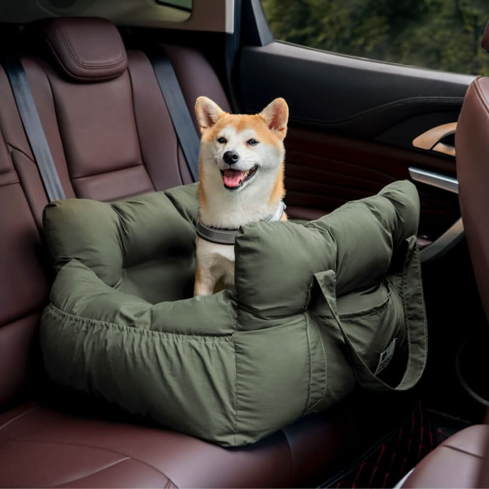 CozyTrail Hundeautositzbett – Sicherheitsgurt, rutschfeste Unterseite, Design mit Erhöhungskissen