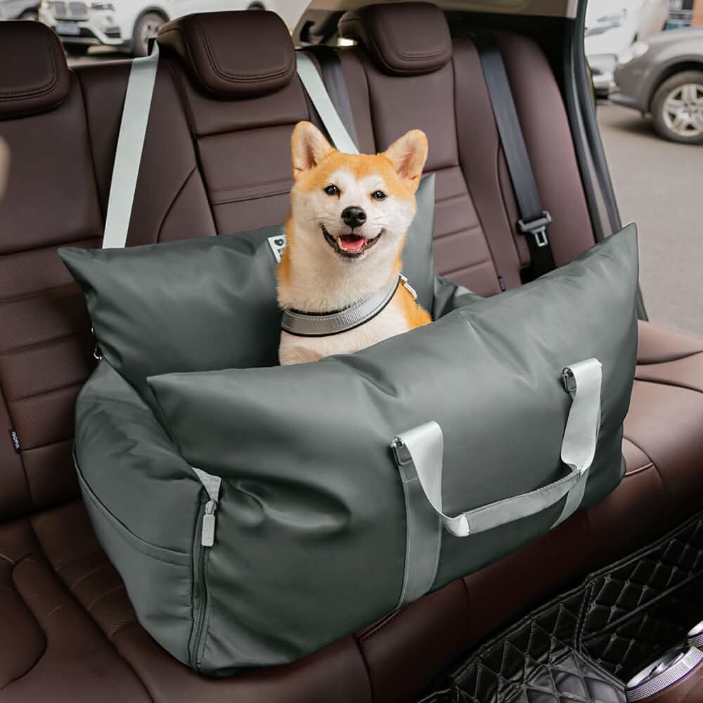 CozyTrail Hundeautositzbett – Sicherheitsgurt, rutschfeste Unterseite, Design mit Erhöhungskissen