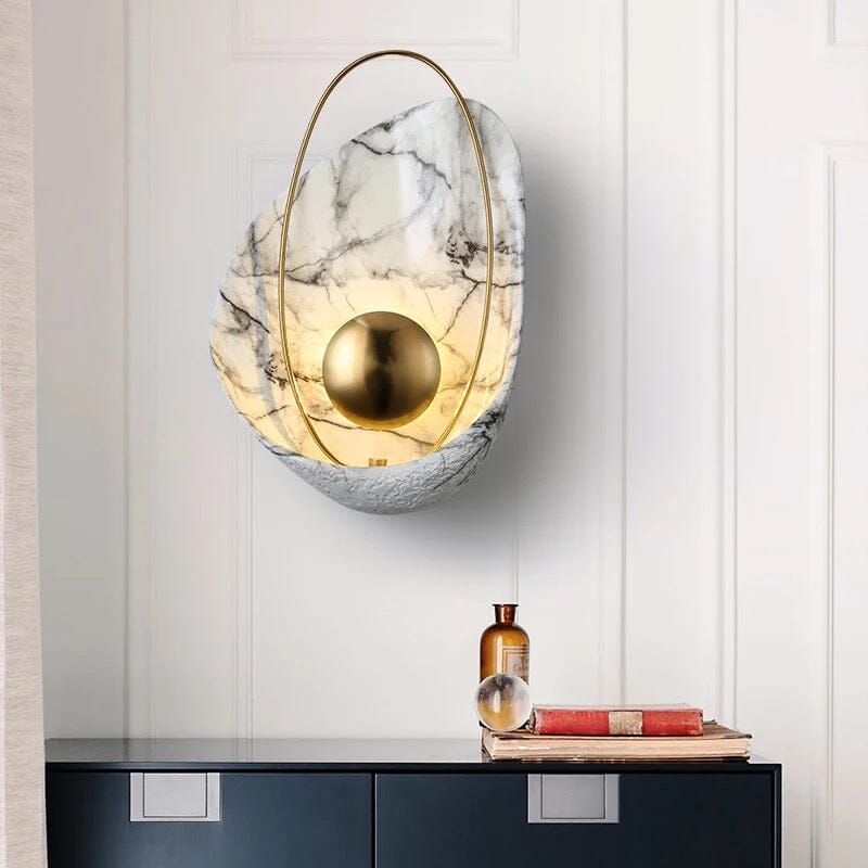 Luxurious Faux Marble Wall Lamp With Geometric Shell Pattern
