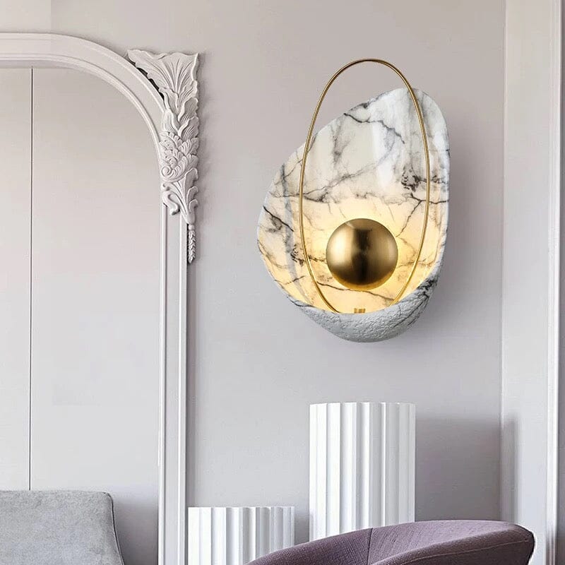 Luxurious Faux Marble Wall Lamp With Geometric Shell Pattern