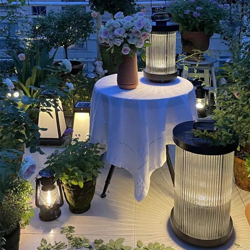 LumaVerde Outdoor Lantern Lamp Waterproof With Ribbed Glass