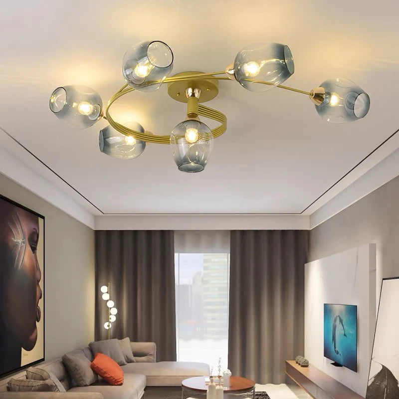 Valentina Flush Mount Ceiling Light, Glass, Black/Gold, Dining Room - Neutralighting