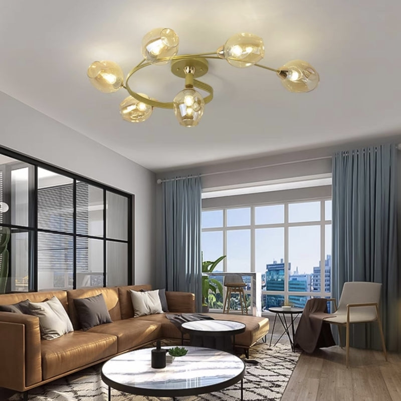 Valentina Flush Mount Ceiling Light, Glass, Black/Gold, Dining Room - Neutralighting
