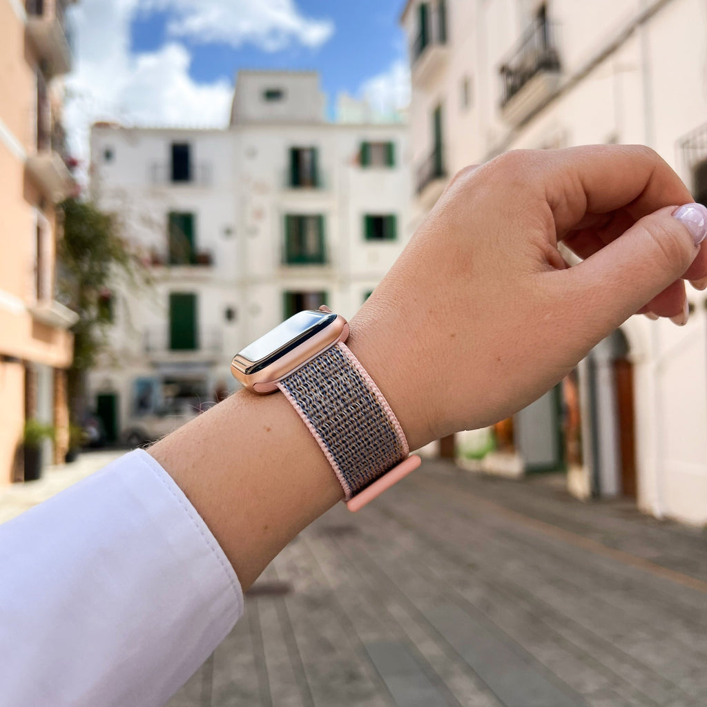 Apple-Watch-Nylonarmband in zartem Rosa für ganztägigen Tragekomfort | Ventumra