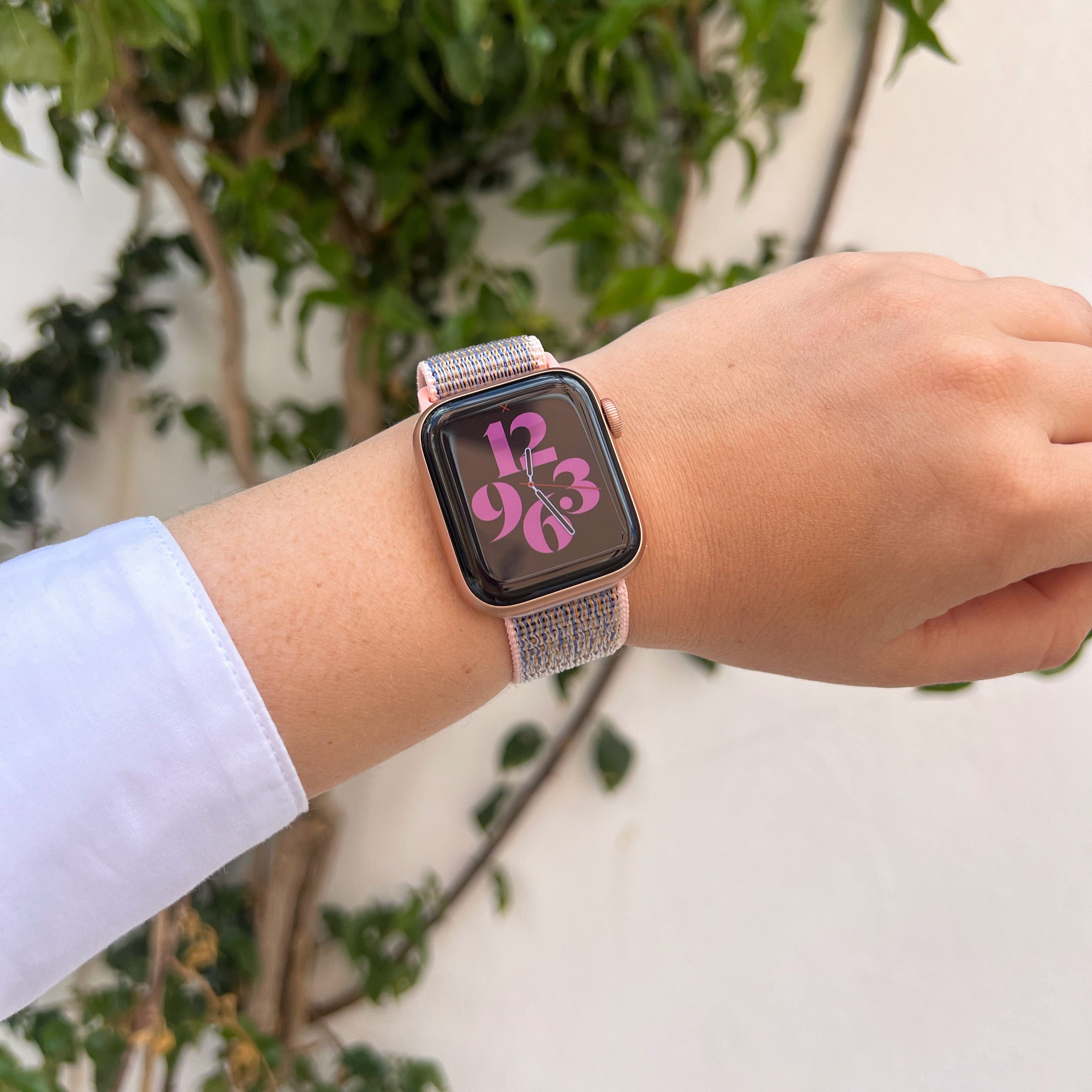 Apple-Watch-Nylonarmband in zartem Rosa für ganztägigen Tragekomfort | Ventumra