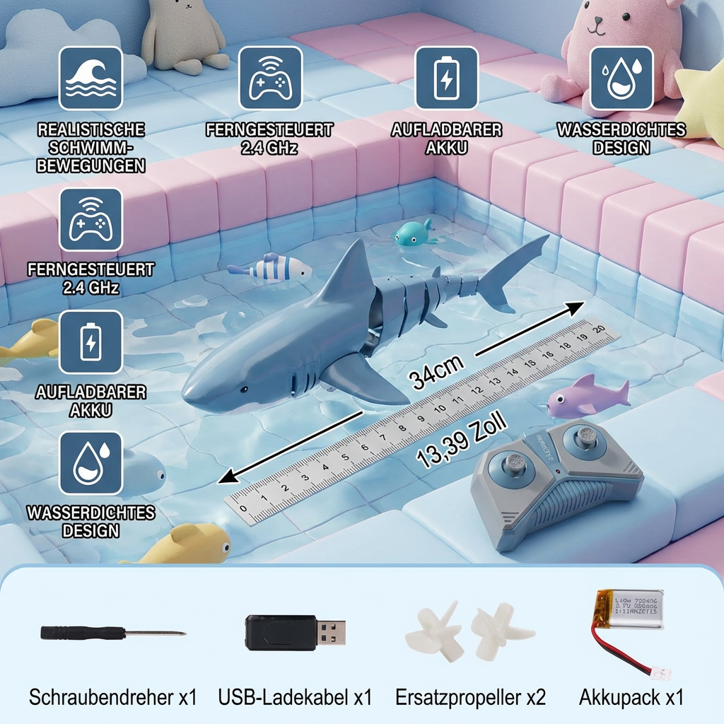 Kids' RC Swimming Robot — Remote-Controlled Water Shark Toy