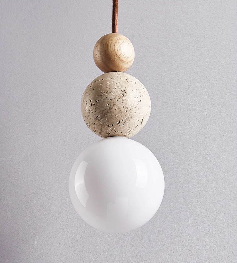 TerraNova Travertine Lava Stone Pendant Light With Soft Glow