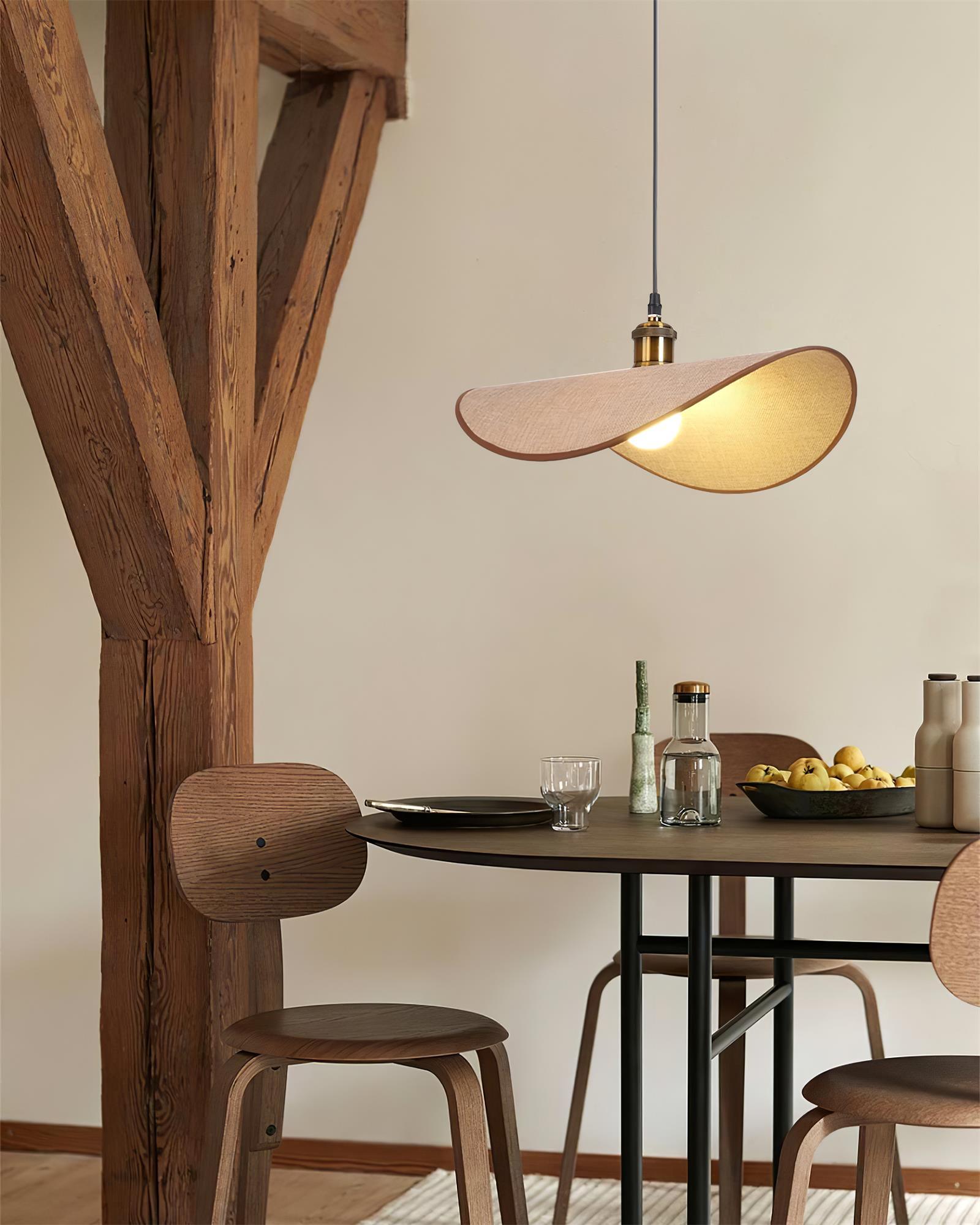 Pendant Lamp Linen Fabric Shade Wood | ventumra