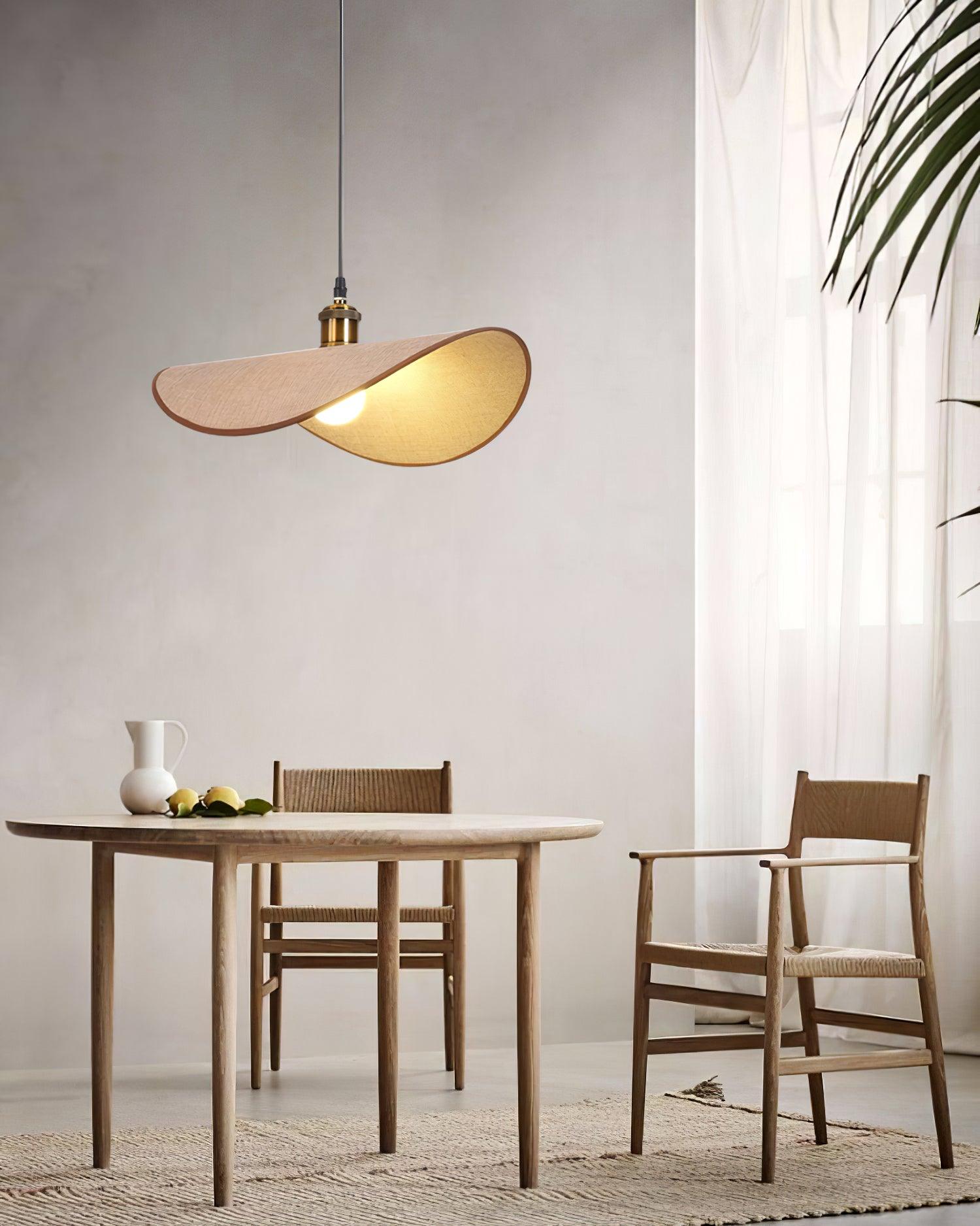 Pendant Lamp Linen Fabric Shade Wood | ventumra