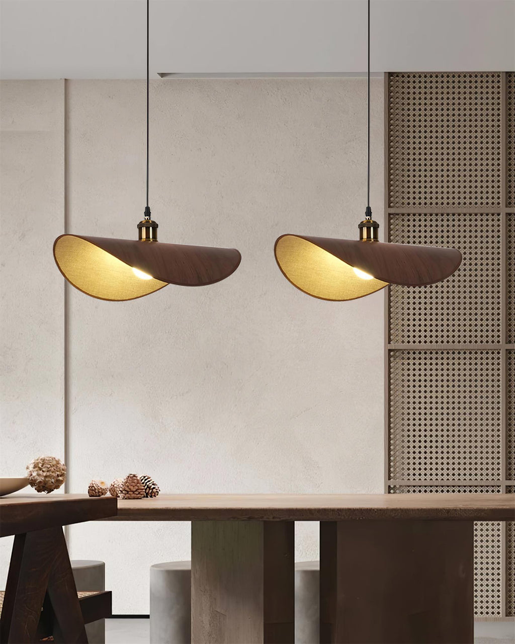 Pendant Lamp Linen Fabric Shade Wood | ventumra