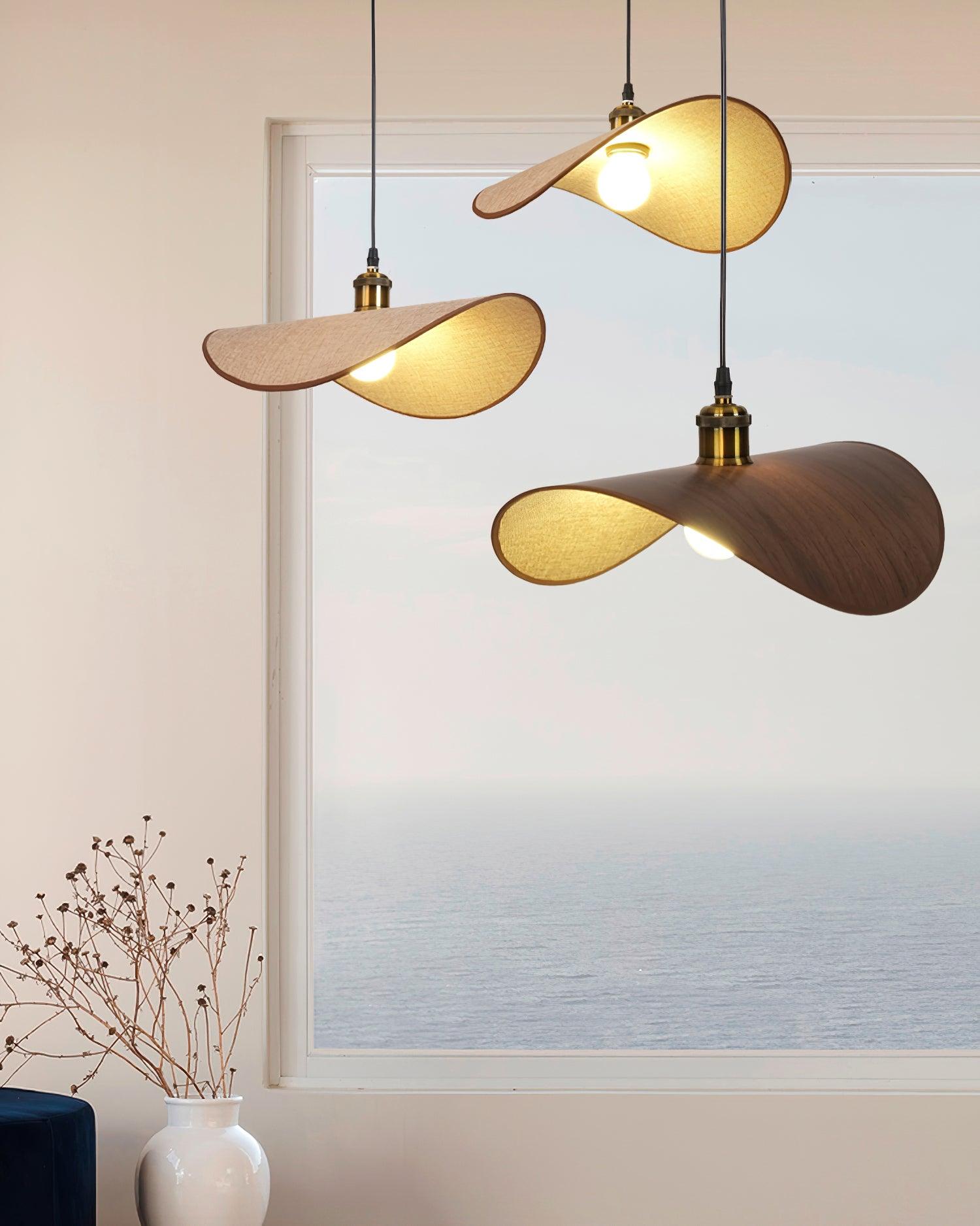Pendant Lamp Linen Fabric Shade Wood | ventumra
