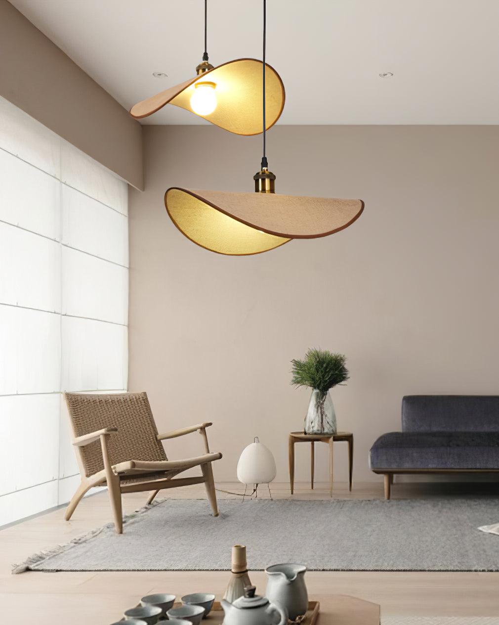 Pendant Lamp Linen Fabric Shade Wood | ventumra