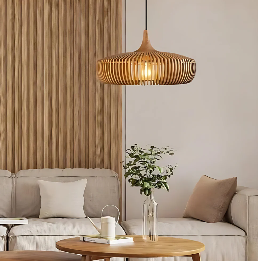 KyotoGlow Japandi Wood Pendant Light for Cozy Living Rooms
