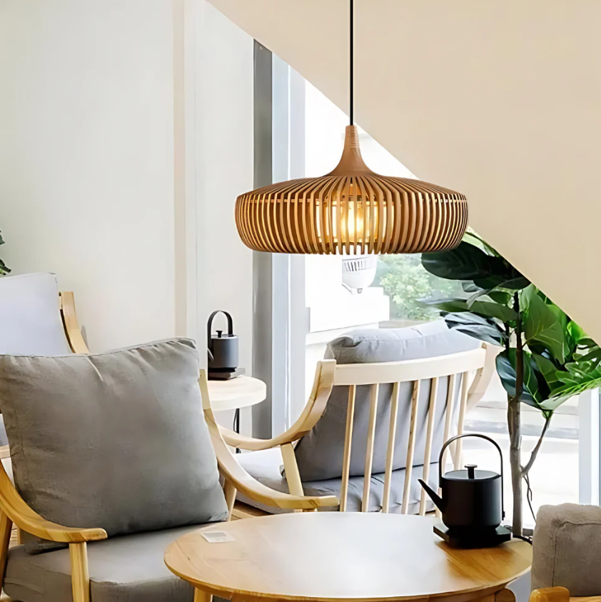 KyotoGlow Japandi Wood Pendant Light for Cozy Living Rooms