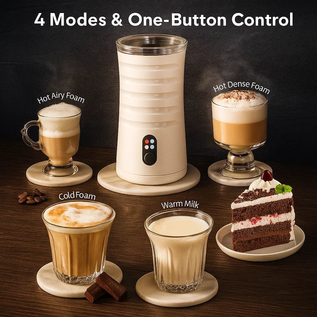 CafeSphere 4-In-1 Milk Frother and Steamer — Compact Four-Setting Countertop Appliance