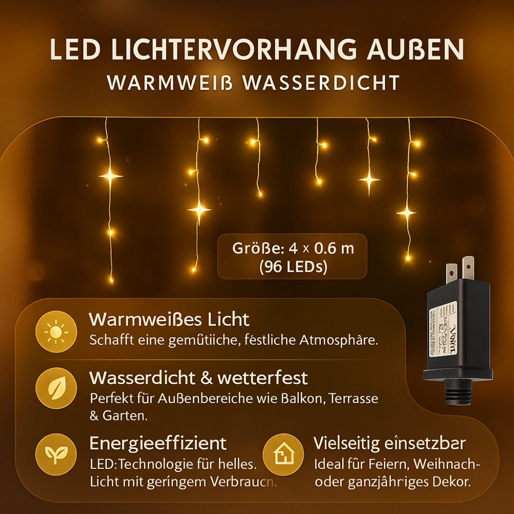 Waterproof Warm White LED Curtain Lights — Window Decoration