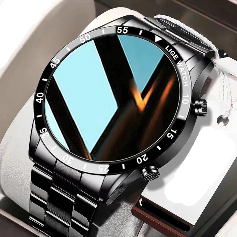 Smartwatch Bluetooth de luxo Aurelian — Bracelete em aço inoxidável, ecrã tátil completo, monitorização da saúde