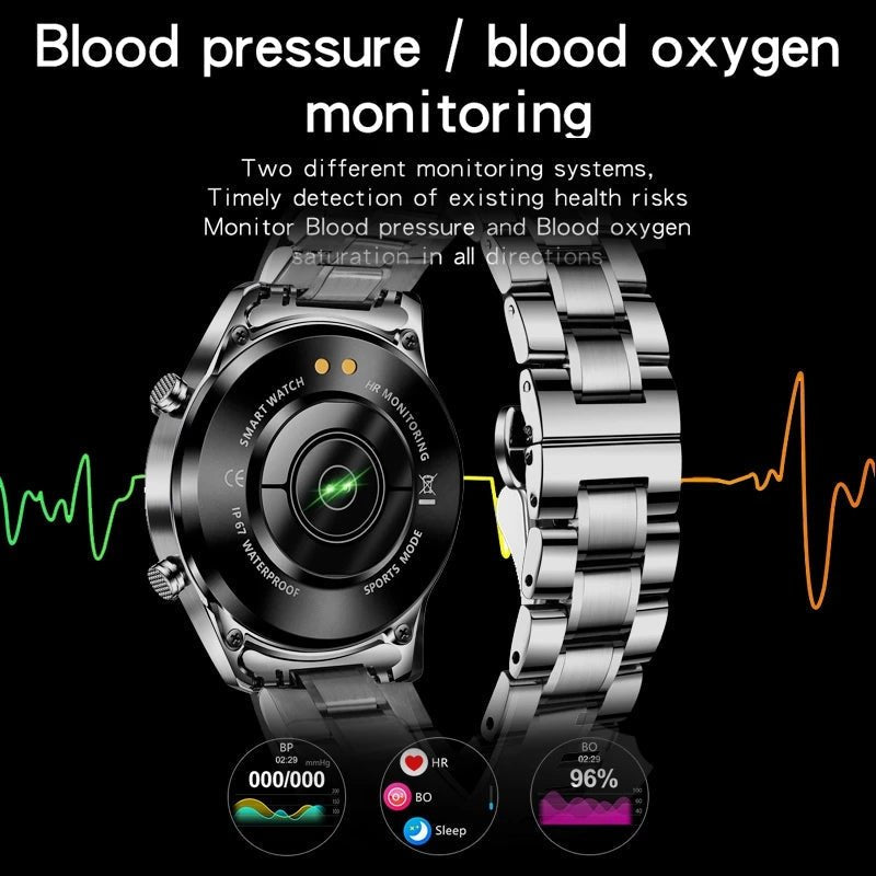 Smartwatch Bluetooth de luxo Aurelian — Bracelete em aço inoxidável, ecrã tátil completo, monitorização da saúde