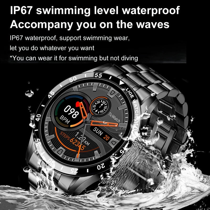Smartwatch Bluetooth de luxo Aurelian — Bracelete em aço inoxidável, ecrã tátil completo, monitorização da saúde