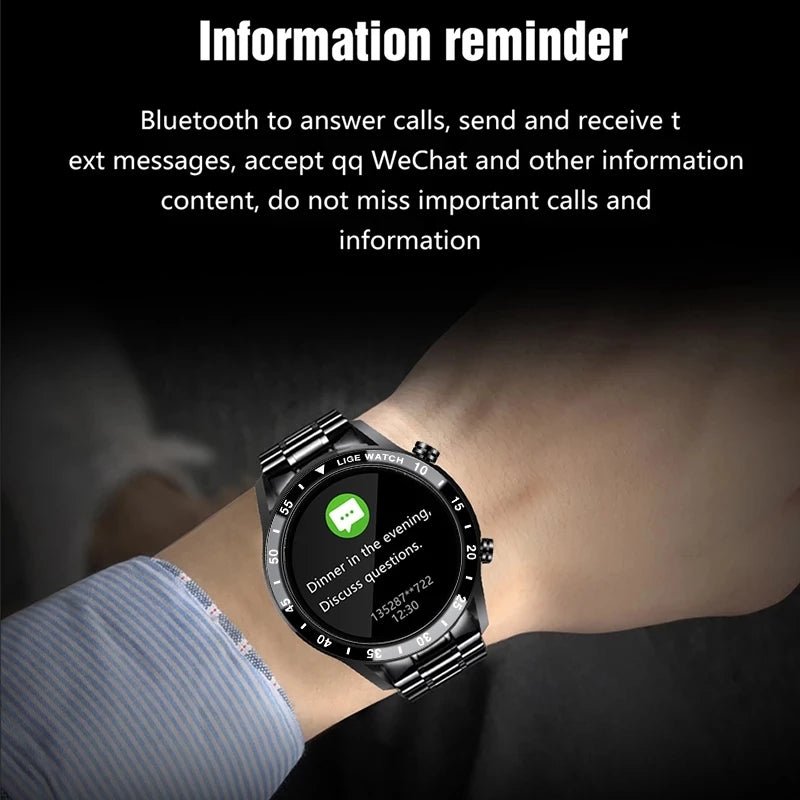 Smartwatch Bluetooth de luxo Aurelian — Bracelete em aço inoxidável, ecrã tátil completo, monitorização da saúde