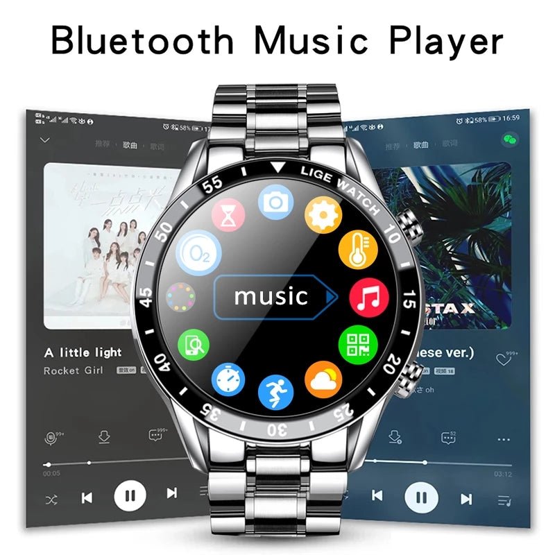 Smartwatch Bluetooth de luxo Aurelian — Bracelete em aço inoxidável, ecrã tátil completo, monitorização da saúde