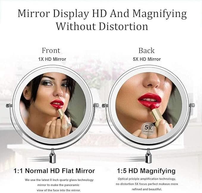 LumiView Cordless LED Magnifying Mirror — Adjustable Lighting, Rechargeable Battery