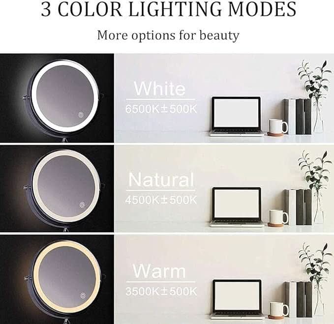 LumiView Cordless LED Magnifying Mirror — Adjustable Lighting, Rechargeable Battery