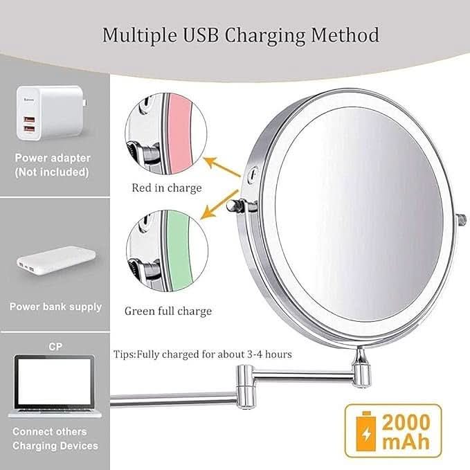 LumiView Cordless LED Magnifying Mirror — Adjustable Lighting, Rechargeable Battery