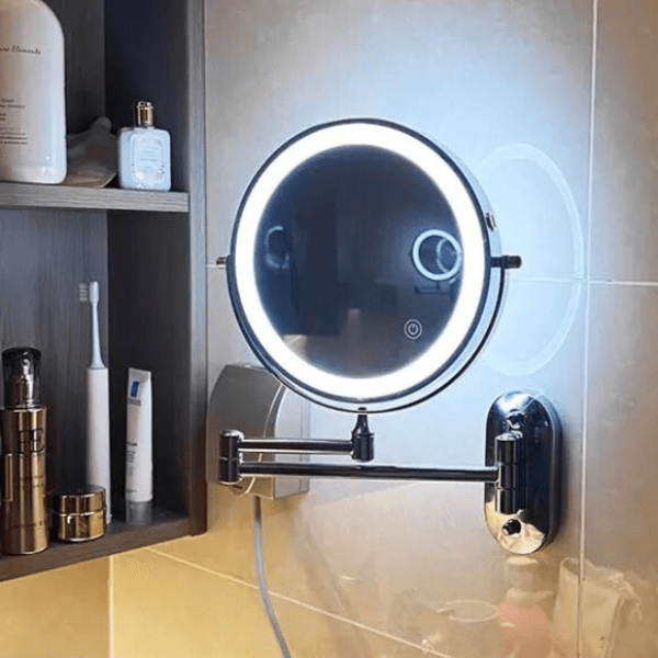 LumiView Cordless LED Magnifying Mirror — Adjustable Lighting, Rechargeable Battery