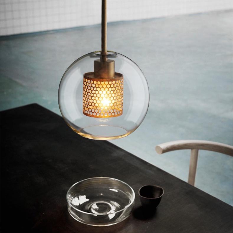 Hessa Contemporary Golden Pendant Light, Glass, Globe/Cylindric - Neutralighting