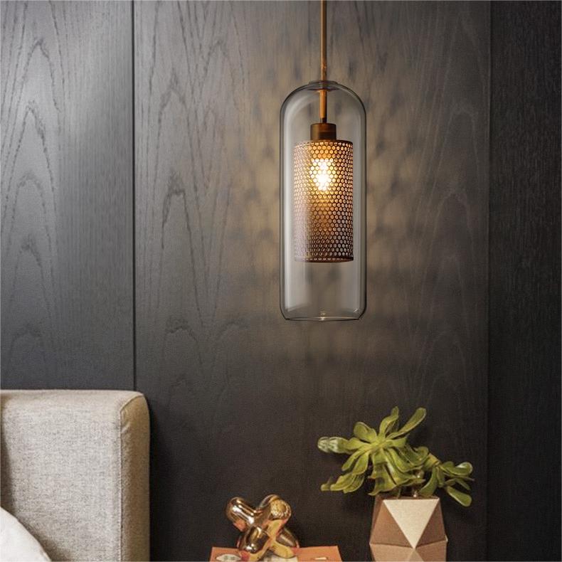 Hessa Contemporary Golden Pendant Light, Glass, Globe/Cylindric - Neutralighting