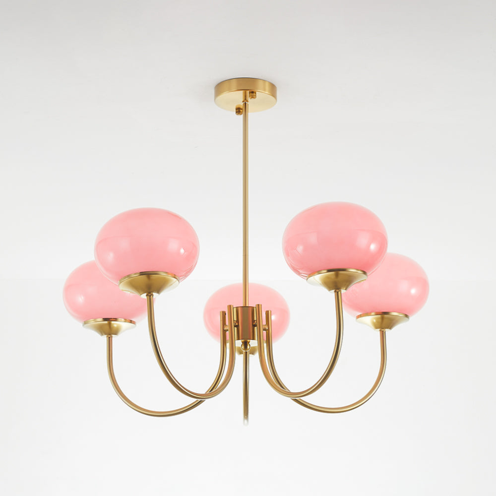 Valentina Retro Art Deco Globe Chandelier, White/Pink/Beige | ventumra