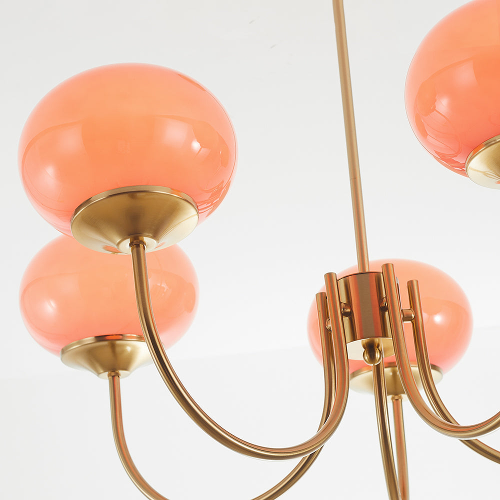 Valentina Retro Art Deco Globe Chandelier, White/Pink/Beige | ventumra