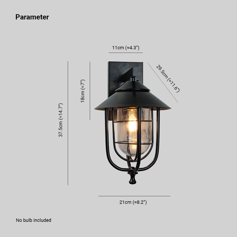 Ray Vintage Lantern Shaped Metal Outdoor Wall Lamp, Black | ventumra