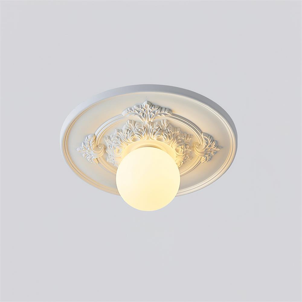 Ivorelle Vintage Carved Ceiling Light with Globe Shade | ventumra