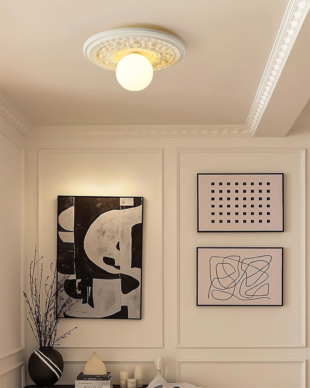 Ivorelle Vintage Carved Ceiling Light with Globe Shade | ventumra