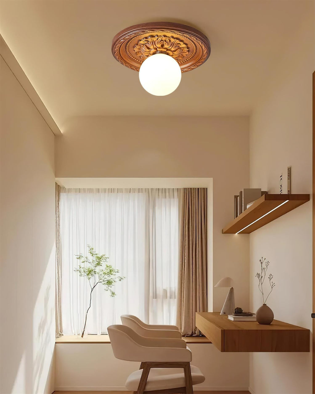 Ivorelle Vintage Carved Ceiling Light with Globe Shade | ventumra