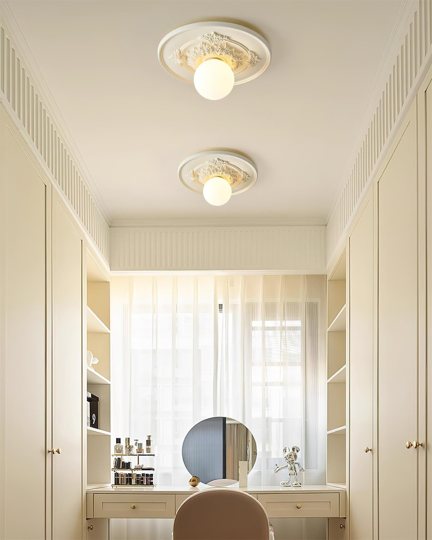 Ivorelle Vintage Carved Ceiling Light with Globe Shade | ventumra