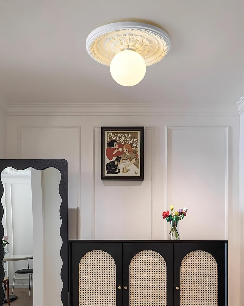 Ivorelle Vintage Carved Ceiling Light with Globe Shade | ventumra