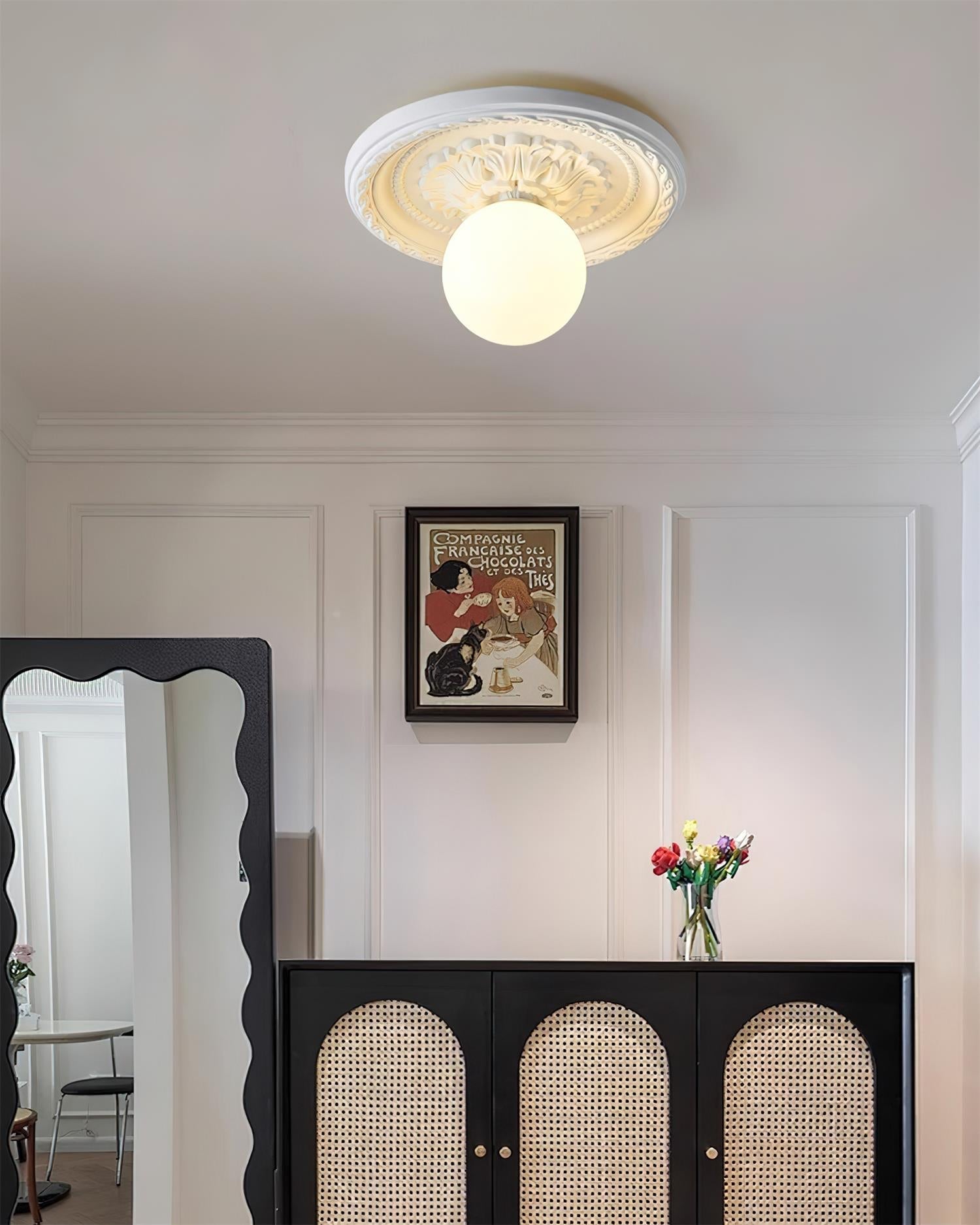 Ivorelle Vintage Carved Ceiling Light with Globe Shade | ventumra