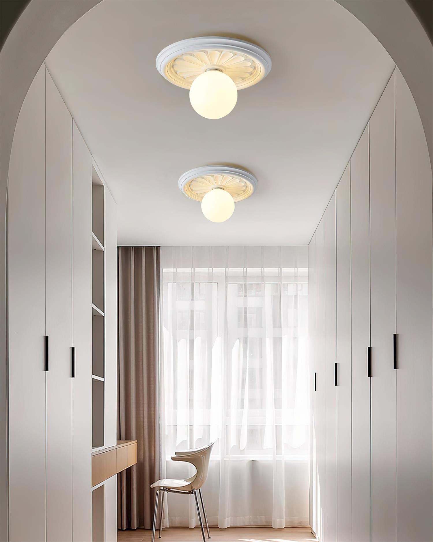 Ivorelle Vintage Carved Ceiling Light with Globe Shade | ventumra