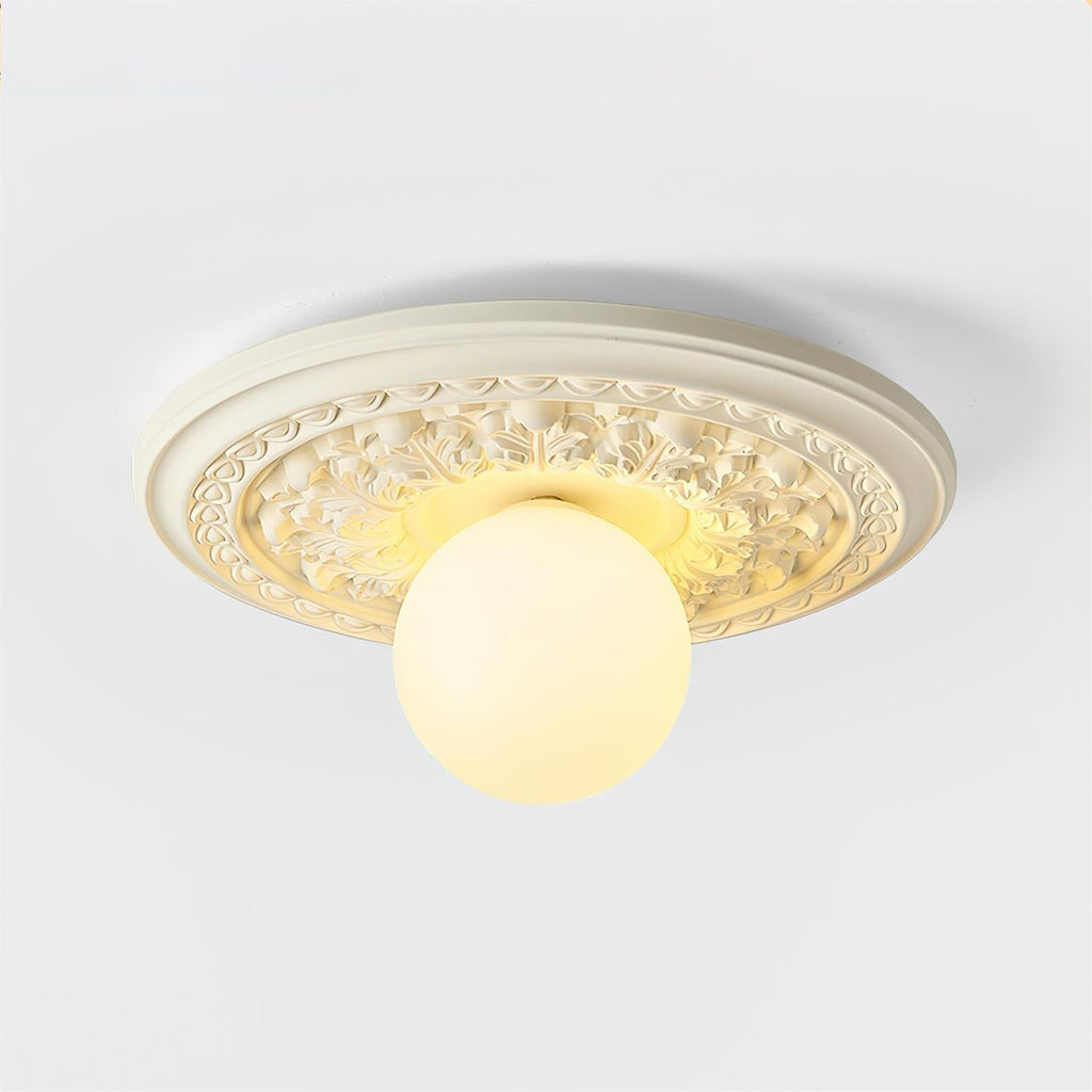 Ivorelle Vintage Carved Ceiling Light with Globe Shade | ventumra