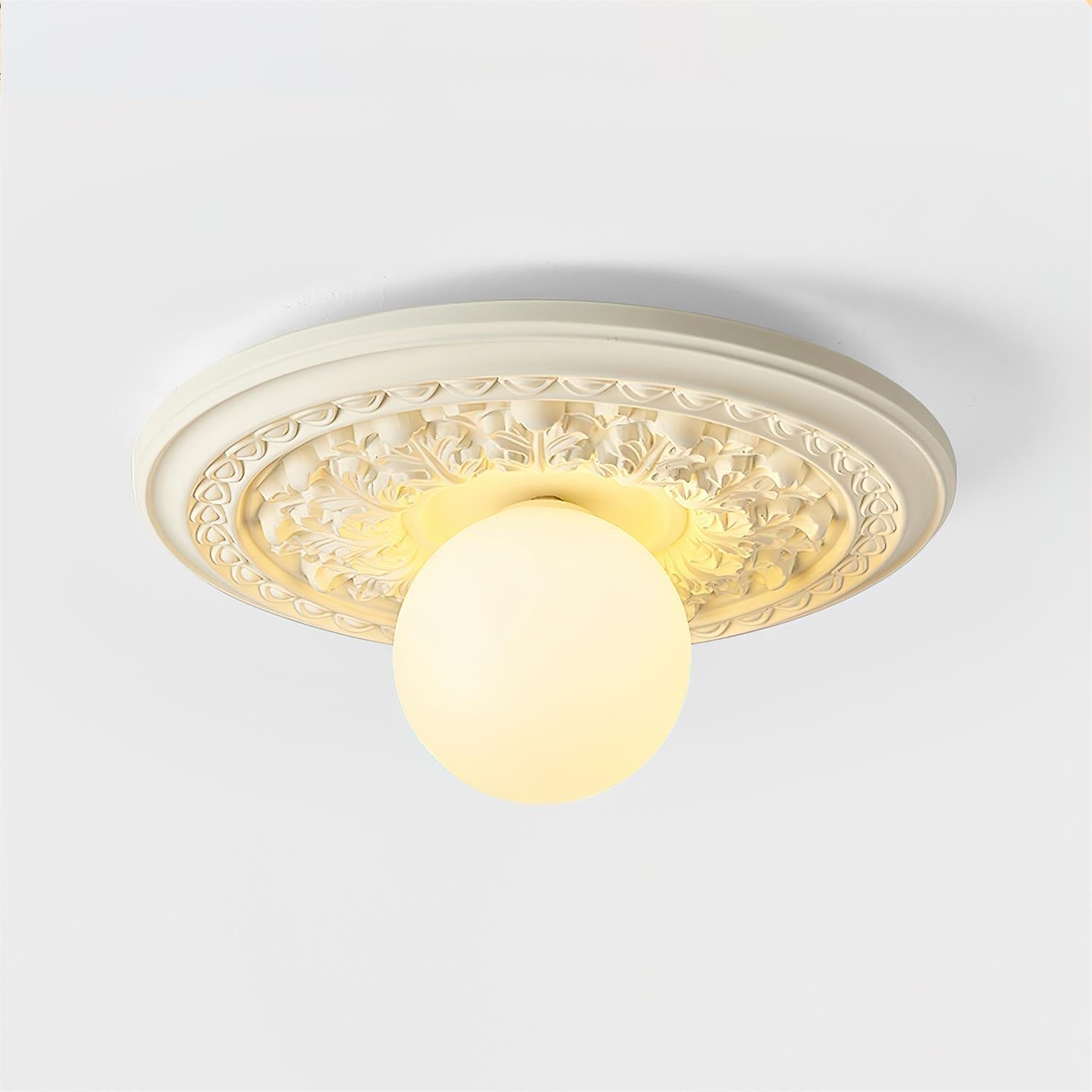 Ivorelle Vintage Carved Ceiling Light with Globe Shade | ventumra