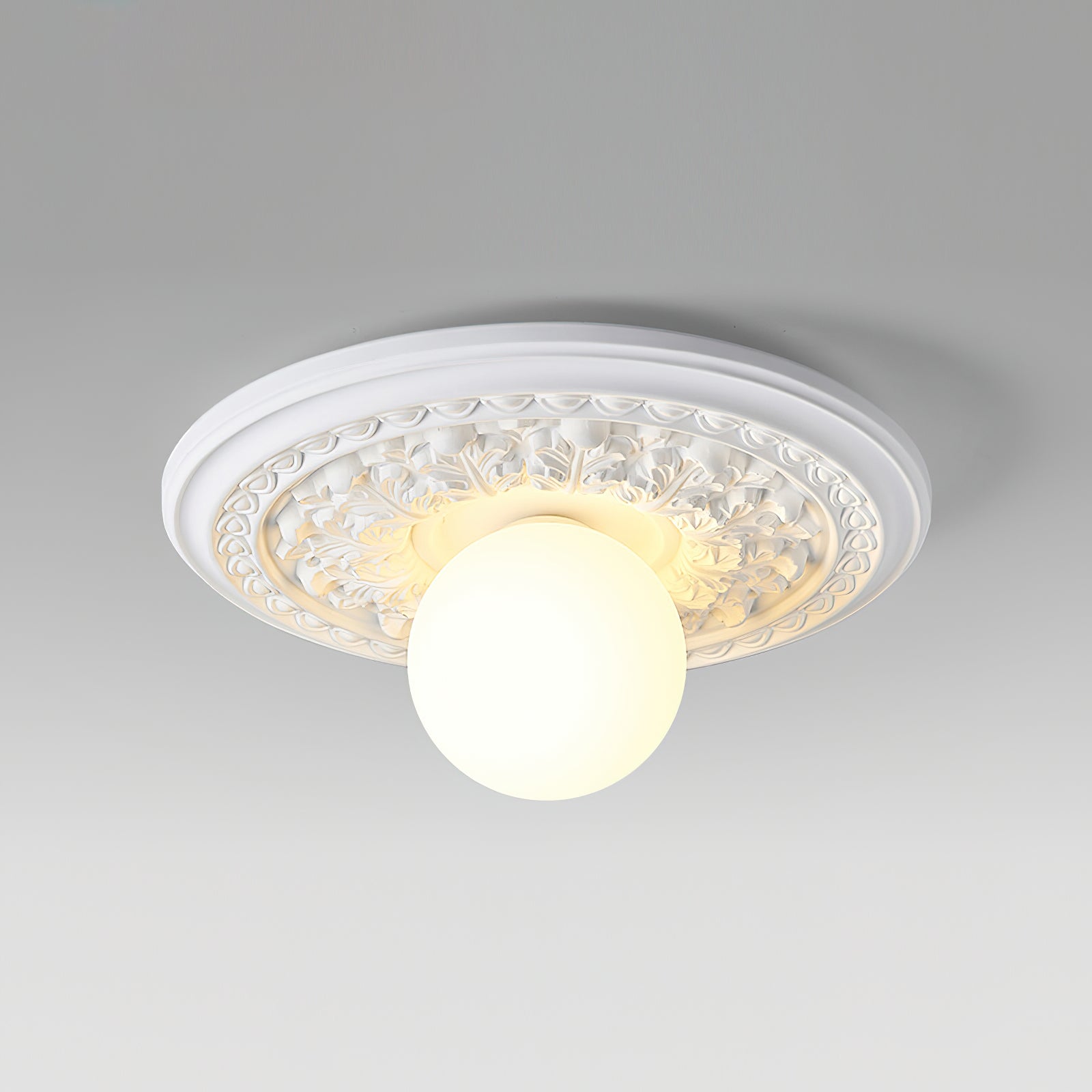 Ivorelle Vintage Carved Ceiling Light with Globe Shade | ventumra