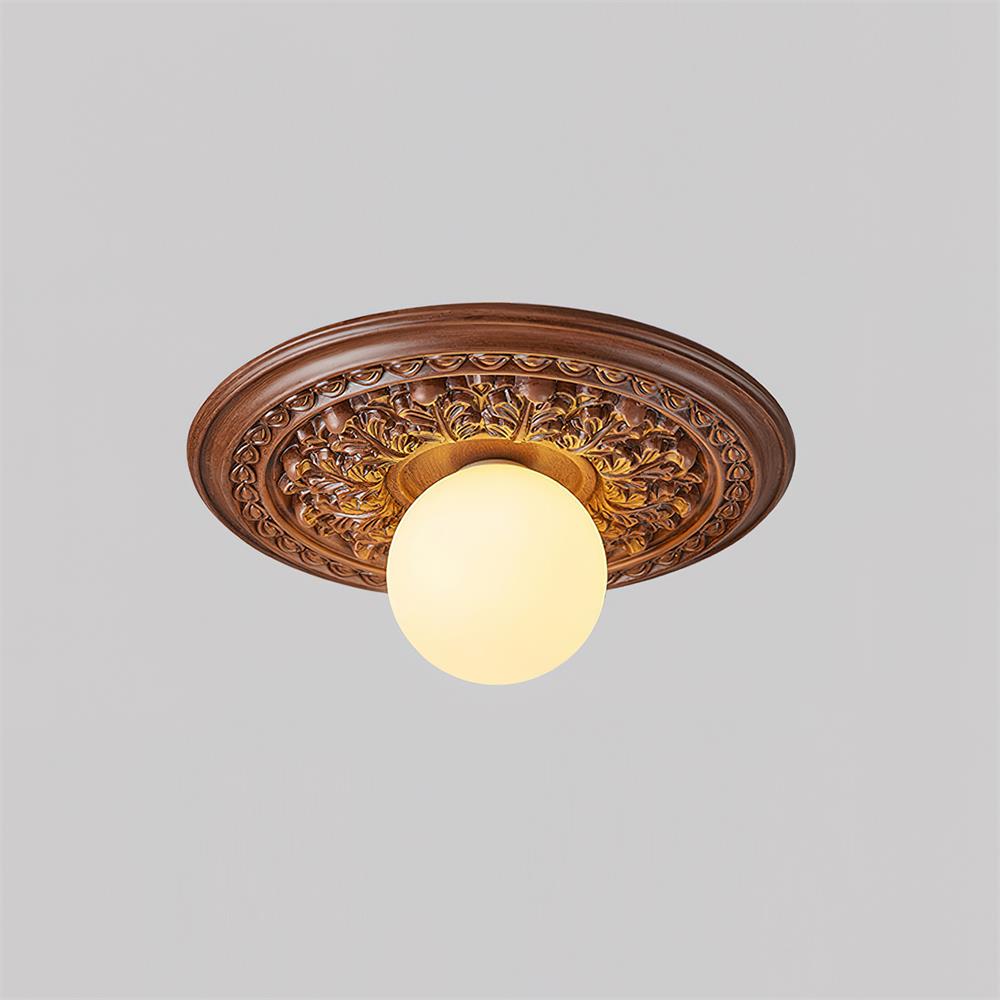 Ivorelle Vintage Carved Ceiling Light with Globe Shade | ventumra