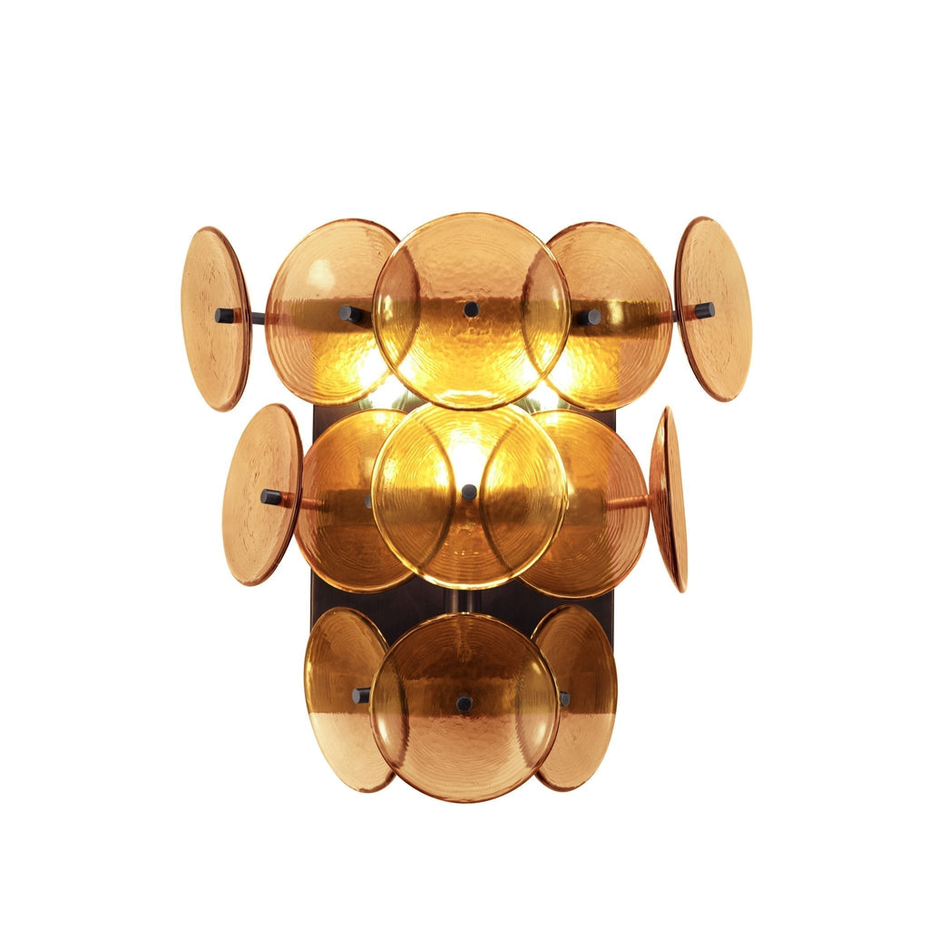 Aurora Wall Sconce Pressed Glass Disc Vintage Amber | ventumra