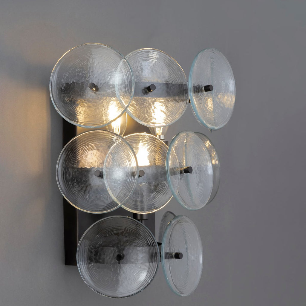 Aurora Wall Sconce Pressed Glass Disc Vintage Amber | ventumra