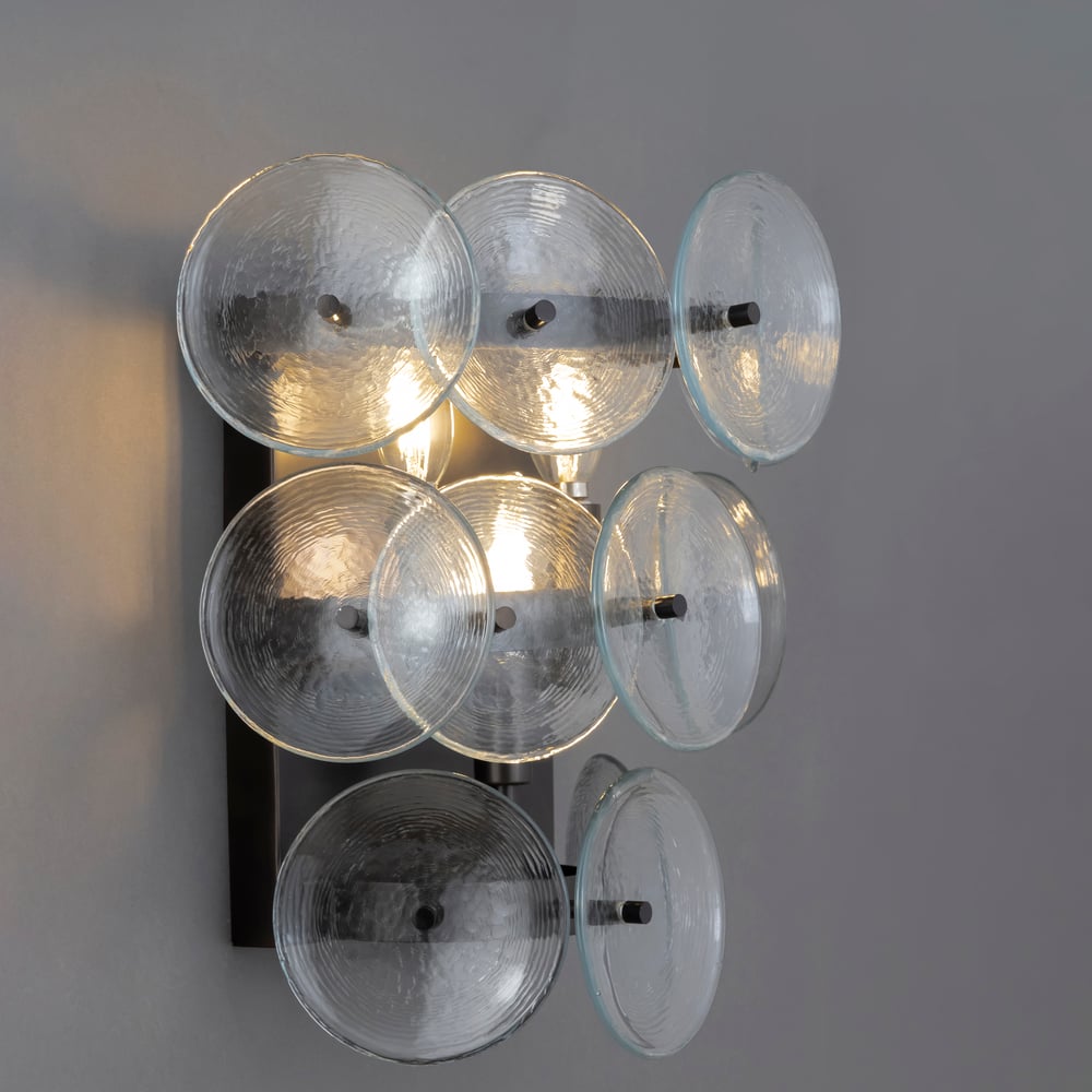 Aurora Wall Sconce Pressed Glass Disc Vintage Amber | ventumra